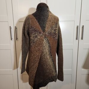 Kenar Boho Colorblock Draped Open Front Cardigan | Earth Tones Alpaca Blend M